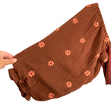 Free People Brown Embroidered Floral Smocked Bodice Dress- Size ~S (see notes)