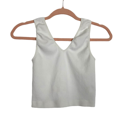 Vestique White Ribbed V-Neck Seamless Top - Size M/L (See Notes)