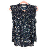 Loft Black Floral Pattern with Front Buttons Smocked Ruffle Top- Size M