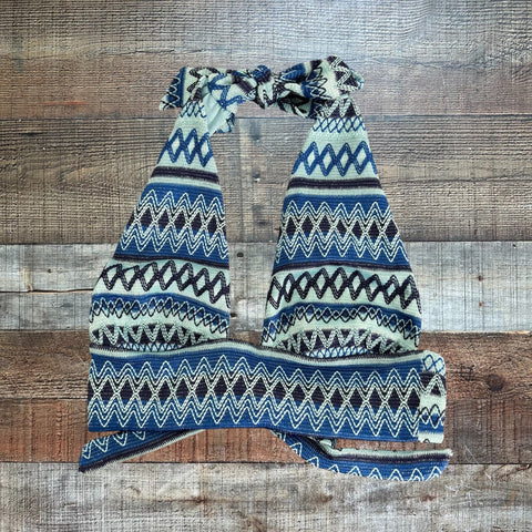 Beach Riot Blue Patterned Halter Swim Top - Size M (We Have Matching Bottoms)