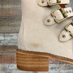 Beast Fashion Cream Distressed Studded Belted Booties- Size 7.5 (see notes)