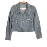No Brand Light Wash Distressed/Rhinestone Denim Jacket - Size M