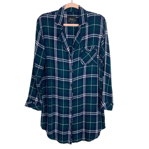 Rails Green and Navy Plaid Button Up Flannel Dress- Size S