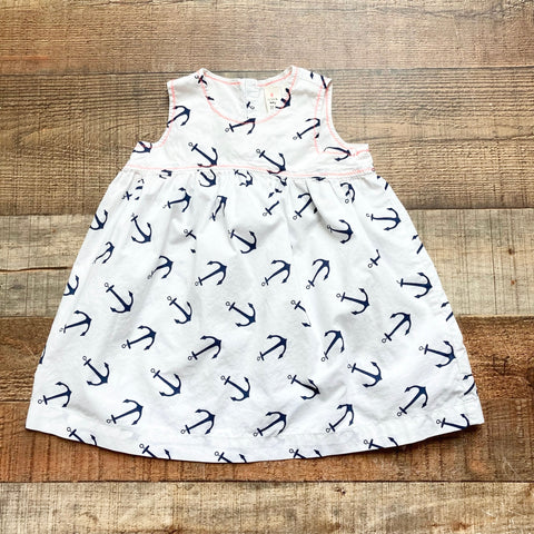 J. Crew Baby White with Navy Anchors Dress- Size 12-18M