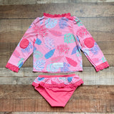 The Beaufort Bonnet Company Tropical Palm Print with Eyelet Ruffle Trim Two Piece- Size 6 (see notes)