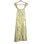 HYFVE Yellow and Purple Print Smocked Bodice Asymmetrical Hem Dress- Size L