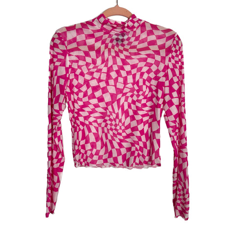 Wknd Chasers Pink/White Checker Mesh Top - Size Medium