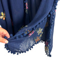 Pool to Party Navy Floral Pom Pom Trim Kimono- One Size