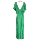Free People Beach Green Plunge Front and Back Ruffle Sleeve Dress- Size XS