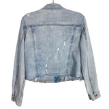 Eunina Light Wash Distressed Raw Hem Jean Jacket- Size M (see notes)