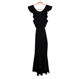 Saints + Secrets Black Ruffle Front Exposed Zipper Back Dress- Size S