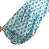 Oliphant White Blue and Green Printed Tie Front Dress- Size L