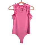 No Brand Pink Ruffle Ribbed Bodysuit- Size S