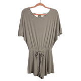 Pink Lily Tan Ribbed Faux Tie Front with Back Tie Romper- Size S