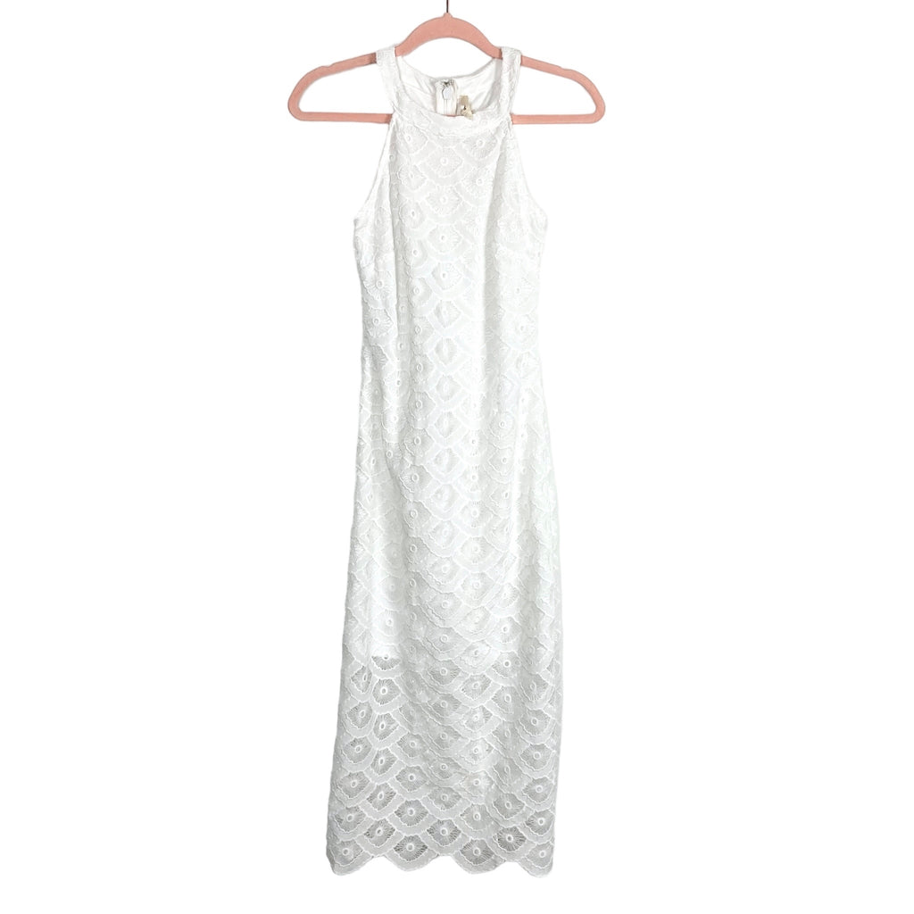 Just Me White Lace Enchanting Gaze Halter Midi Dress- Size XS (sold ou The Saved Collection Just Me White Lace Enchanting Gaze Halter Midi Dress- Size XS (sold ou The Saved Collection