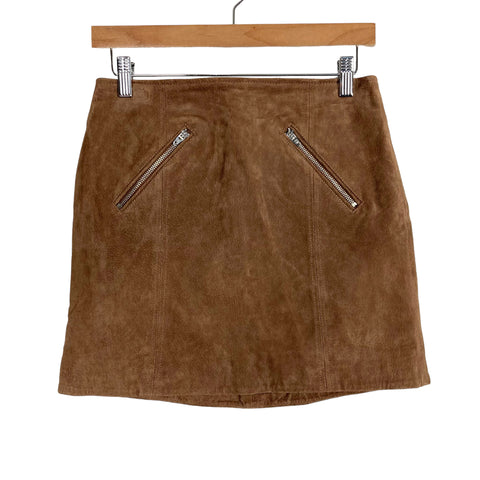 BLANKNYC Brown Suede Leather Zipper Pockets Skirt- Size 26