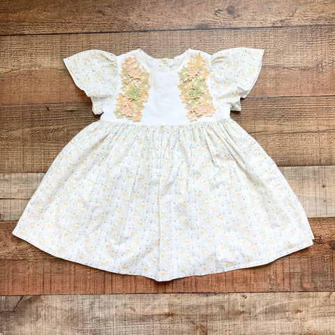 Dondolo Yellow/Green Floral Print with Fall Leaves Dress- Size 3T