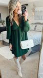Cupshe Green Smocked Plunge Neck Dress- Size S