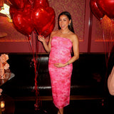 Pretty Garden Pink Floral Print Strapless Dress - Size S