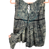 Free People One Black Printed Back Tie Raw Hem Top- Size M
