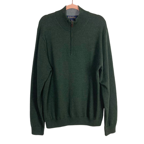 Brooks Brothers Green Merino Wool Quarter Zip Pullover- Size XL