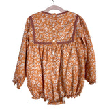 Smockingbird Mustard with White Floral Print and Brown Trim/Bow Bubble- Size 2T (see notes)