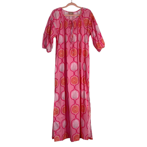 Kate Leigh Pink Citrus and Palm Leaf Print Split Hem Cover- Up Dress NWT- Size L