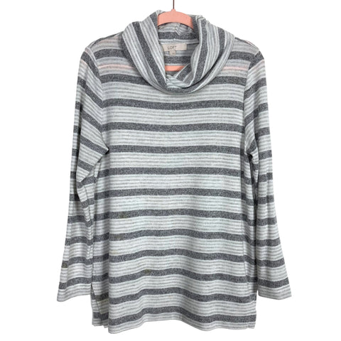 Loft Gray/White Striped Lightweight Turtleneck Tunic Sweater- Size L (see notes)