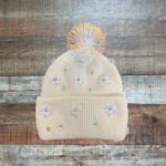Brianna Cannon White Cashmere Flower Pom Pom Beanie