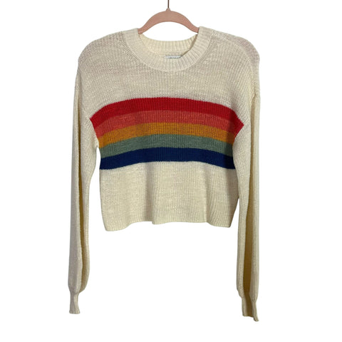 American Eagle Cream/Multicolor Strip Knit Sweater - Size XXS