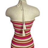 Dress Forum Color Block Crochet Halter Tie Dress- Size S