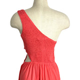 Anrabess Coral One Shoulder with Side Cut Out Smocked Midi Dress NWT- Size M