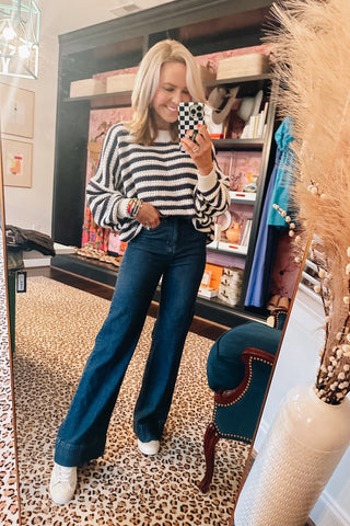 Vine & Love Cream and Navy Striped Open Knit Sweater- Size S (sold out online)