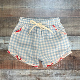 The Smocked Flamingo Blue Gingham Swim Trunks - Size 18M (Sold Out Online!)