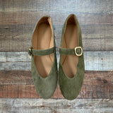 Madewell Green Suede Leather Buckle Ballet Flats- Size 9 (sold out online)