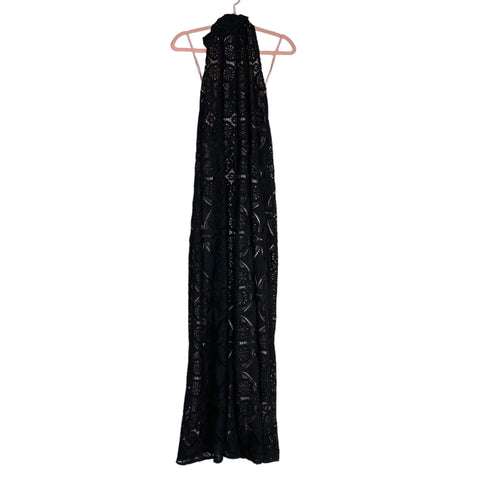 Judith March Black Lace Overlay Lined Wide Leg Halter Tie Jumpsuit NWT- Size S