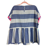 Andree By Unit Blue and White Tassel Trim Top- Size 1X