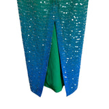 Sau Lee Green/Blue Ombre Sequin with Back Slit Jasmin Halter Dress NWT- Size 4