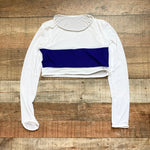 No Brand White Sheer with Navy Stripe Long Sleeve Swim Top- Size S (see notes)