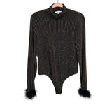 WAYF Black/Gold Metallic Turtleneck Thong Bodysuit - Size XL