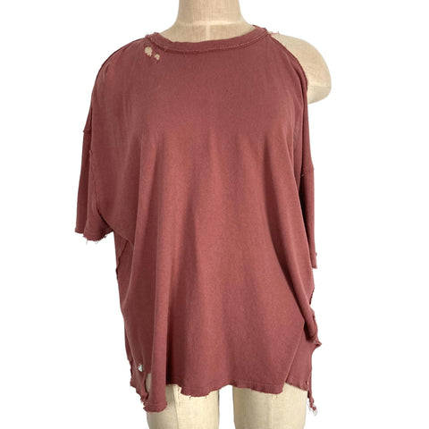 We the Free Brown Extra Distressed with One Cold Shoulder and  Slit Top- Size XS (see notes)