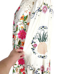 Farm Rio Cream Linen Bird and Floral Print Embroidered One Shoulder Dress- Size S