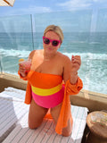 Pink Desert Orange/Yellow/Pink Color Block with Removable Straps Padded One Piece- Size XL (see notes)