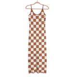 No Brand Brown/White Checkered Knit Dress- Size S