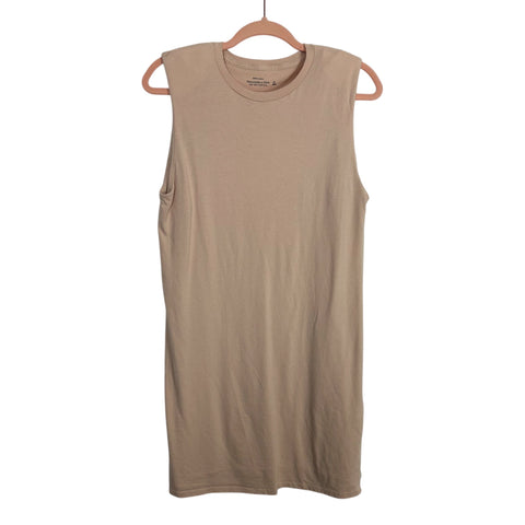 Abercrombie & Fitch Tan Cotton Shoulder Pad Tank Shirt Dress- Size S Tall