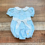 Smockingbird White/Blue/Green Plaid with Back Bow Harper Duck Applique Bubble- Size 2