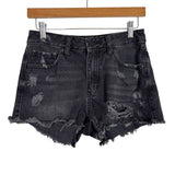 Just Black Denim Black Distressed Raw Hem Jean Shorts- Size XS