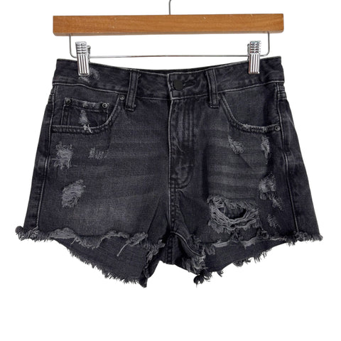 Just Black Denim Black Distressed Raw Hem Jean Shorts- Size XS