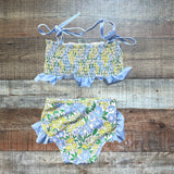 Beck & Gray Blue and Yellow Print Smocked Two Piece Swim Suit- Size 4 (sold out online)