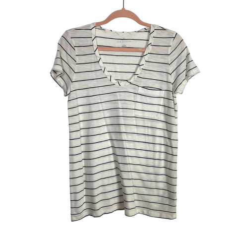 Caslon White with Black Stripes Scoop Neck Pocket Tee- Size M